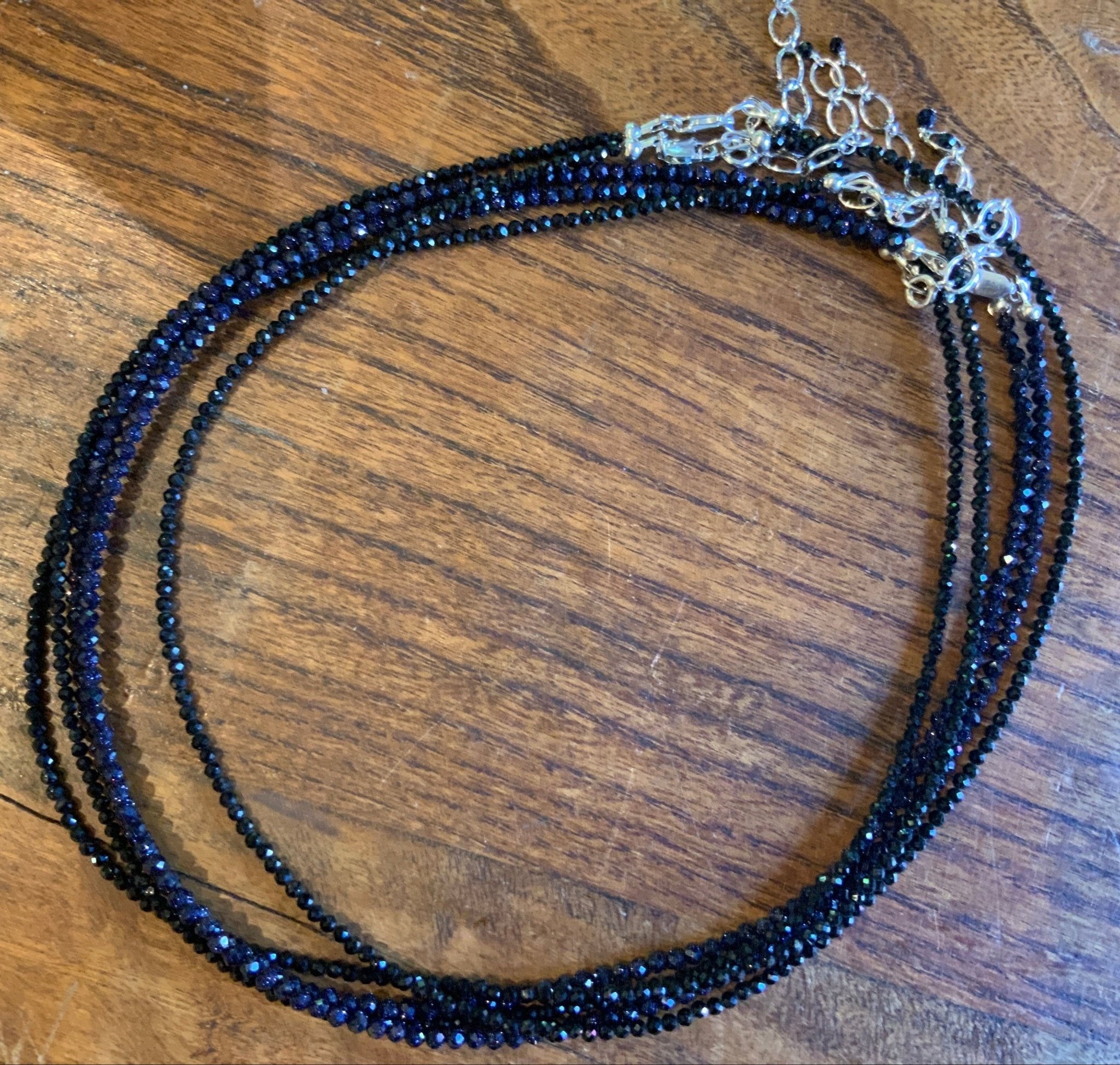 Faceted beaded necklace set in sterling silver | adjustable 17 to 19 inches - Spiral Circle