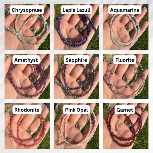 Faceted Gemstone Necklace | 3mm - Spiral Circle