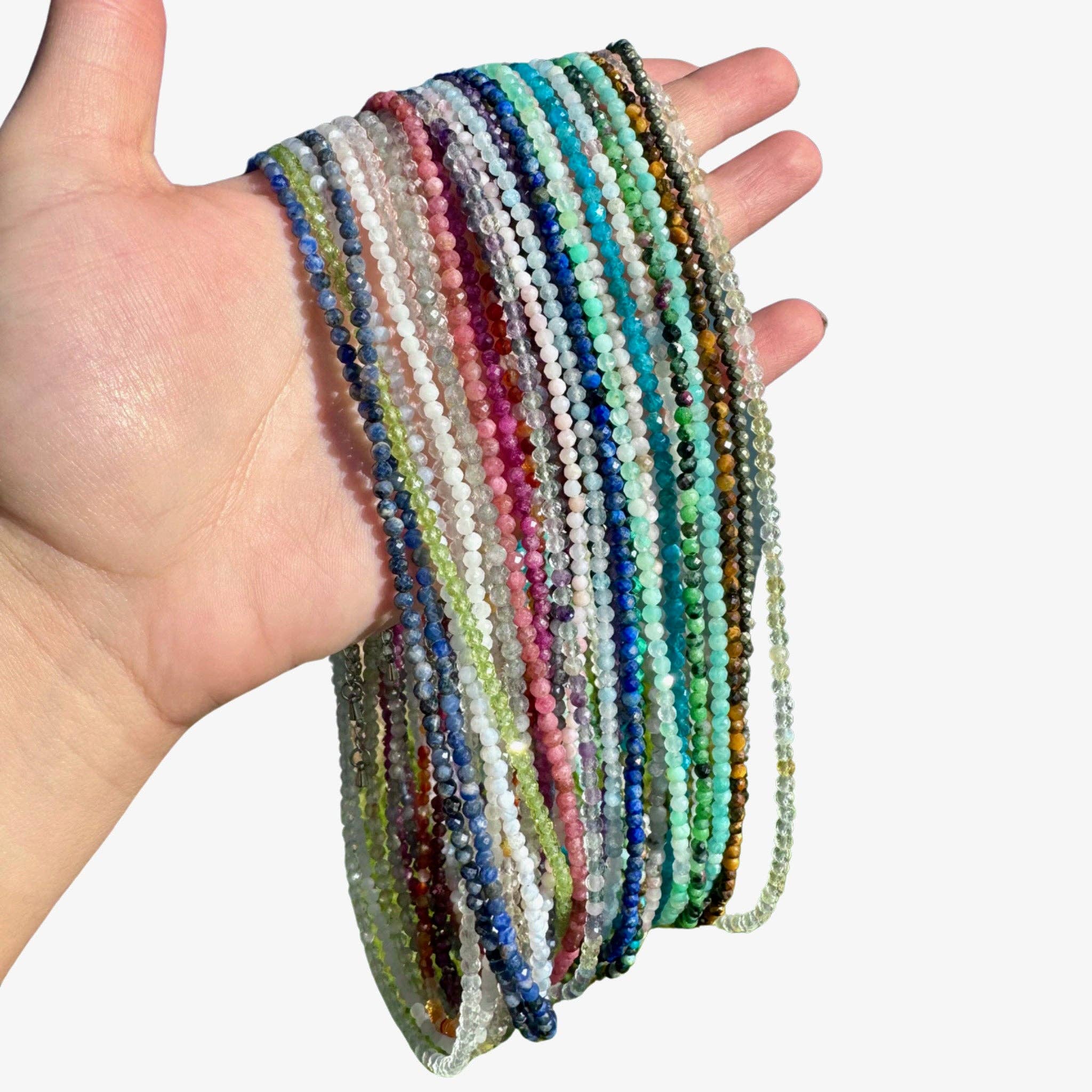 Faceted Gemstone Necklace | 3mm - Spiral Circle