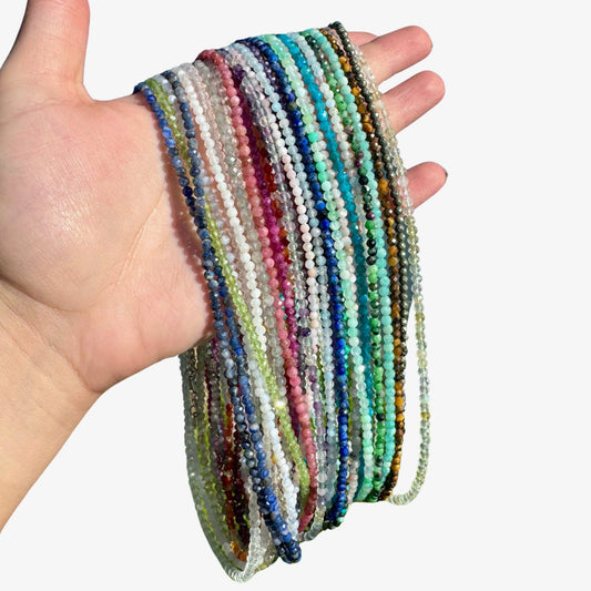 Faceted Gemstone Necklace | 3mm - Spiral Circle