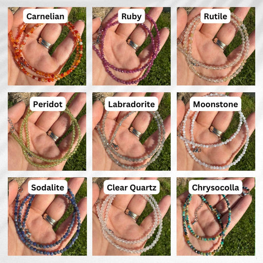 Faceted Gemstone Necklace | 3mm - Spiral Circle