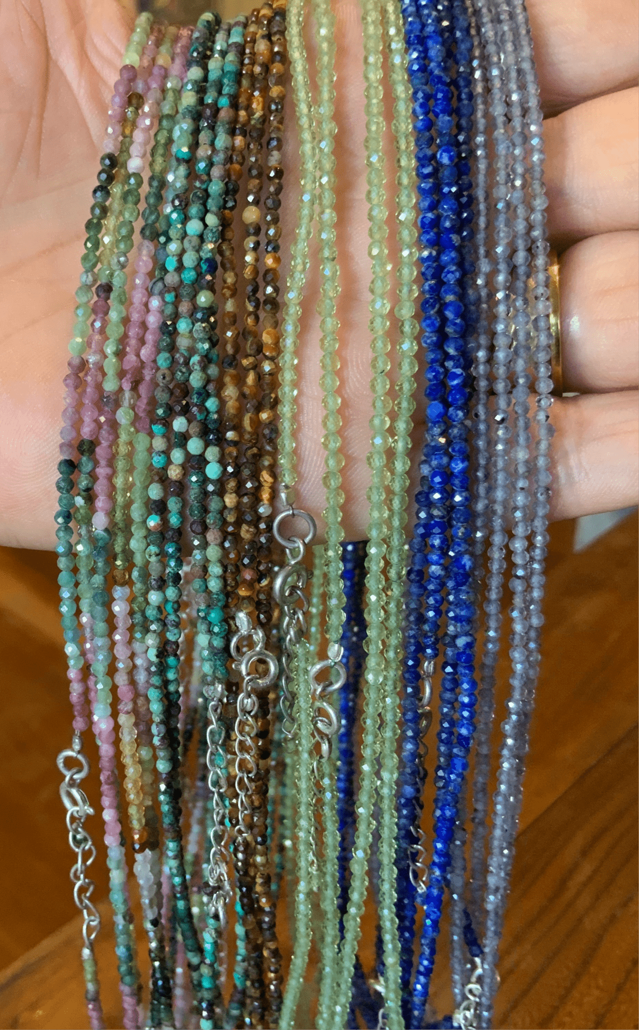 Faceted Gemstone Necklace Adjustable 18 to 19 inches - Spiral Circle