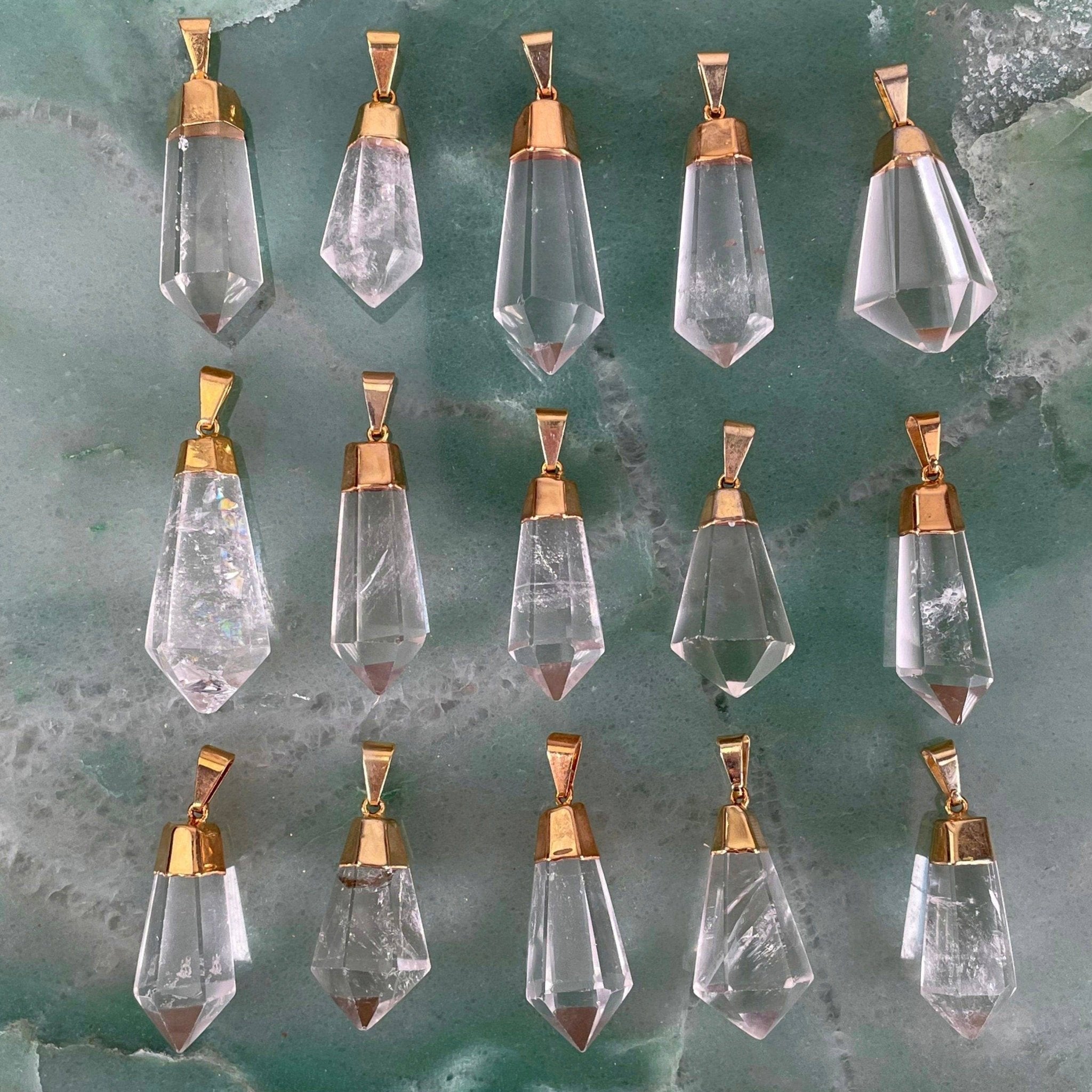 Fancy Crystal Quartz Point Pendants with Electroplated - Spiral Circle