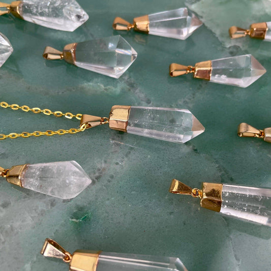 Fancy Crystal Quartz Point Pendants with Electroplated - Spiral Circle