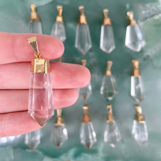 Fancy Crystal Quartz Point Pendants with Electroplated - Spiral Circle