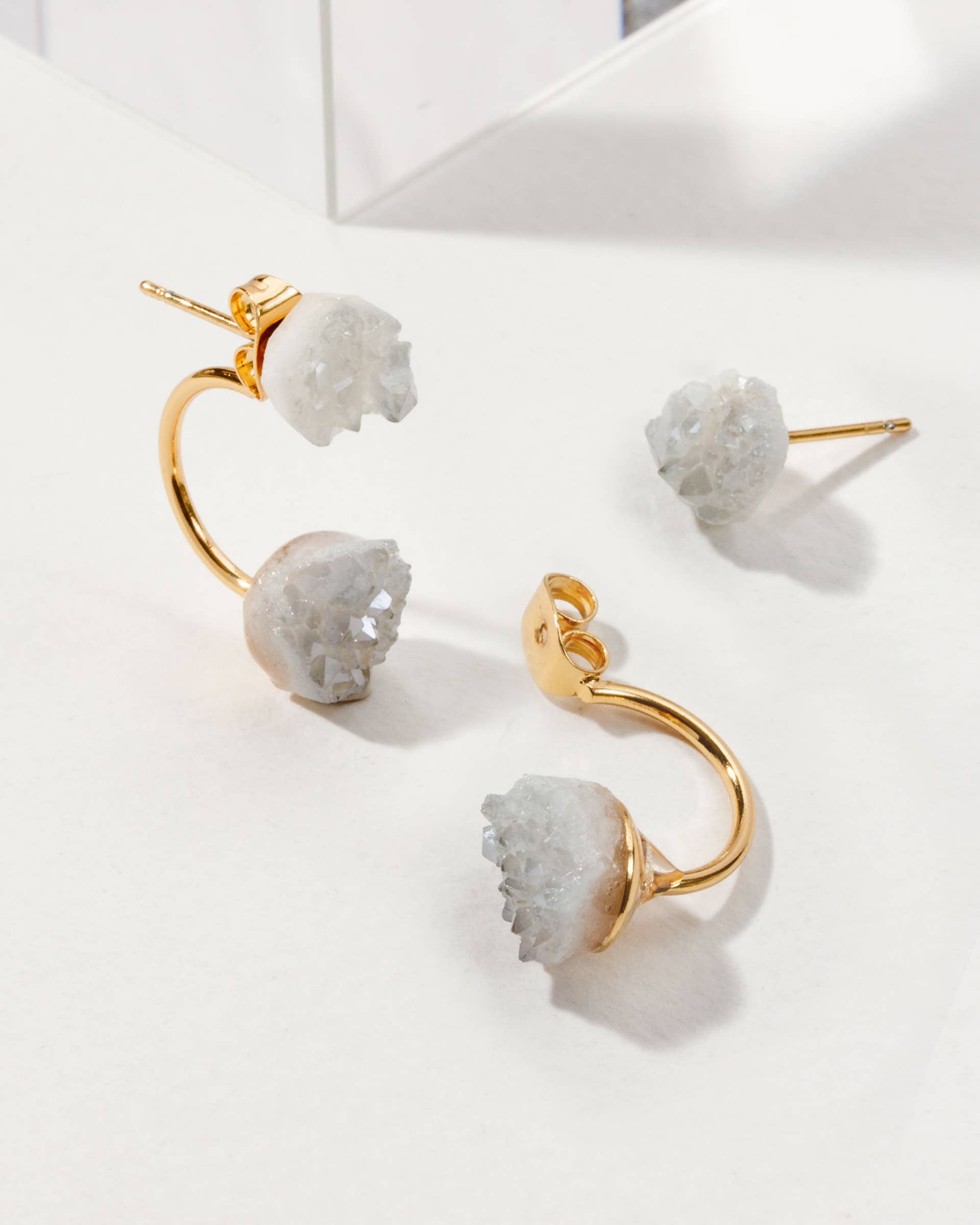 Cosmic Front-to-Back Post Earrings- Druzy Quartz