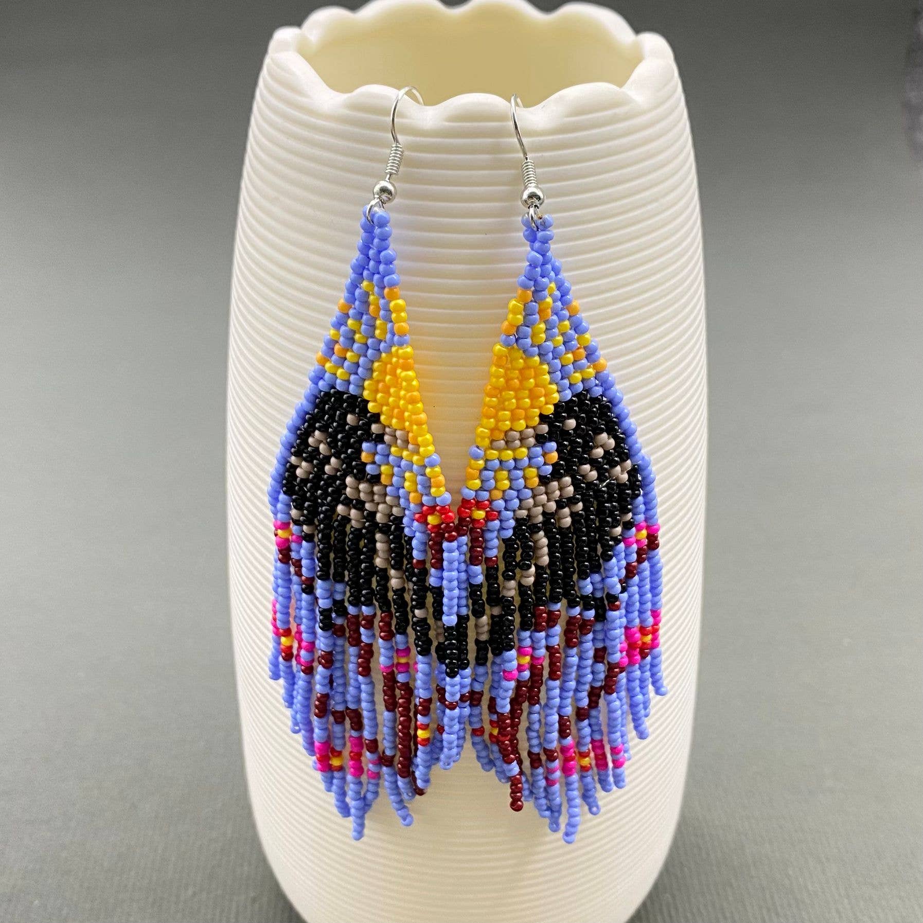 Crow Colored Seed Beads Fringe Dangle Earrings