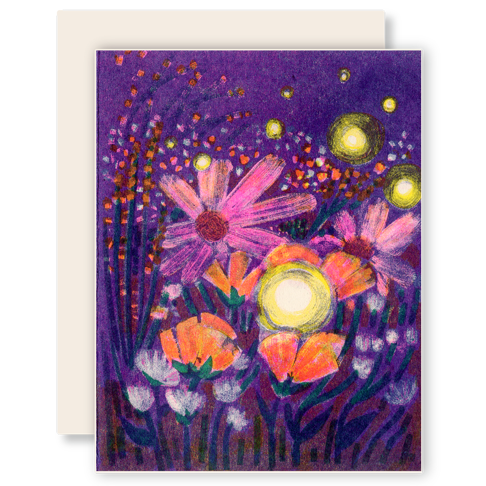 Fireflies Everyday Risograph Greeting Card