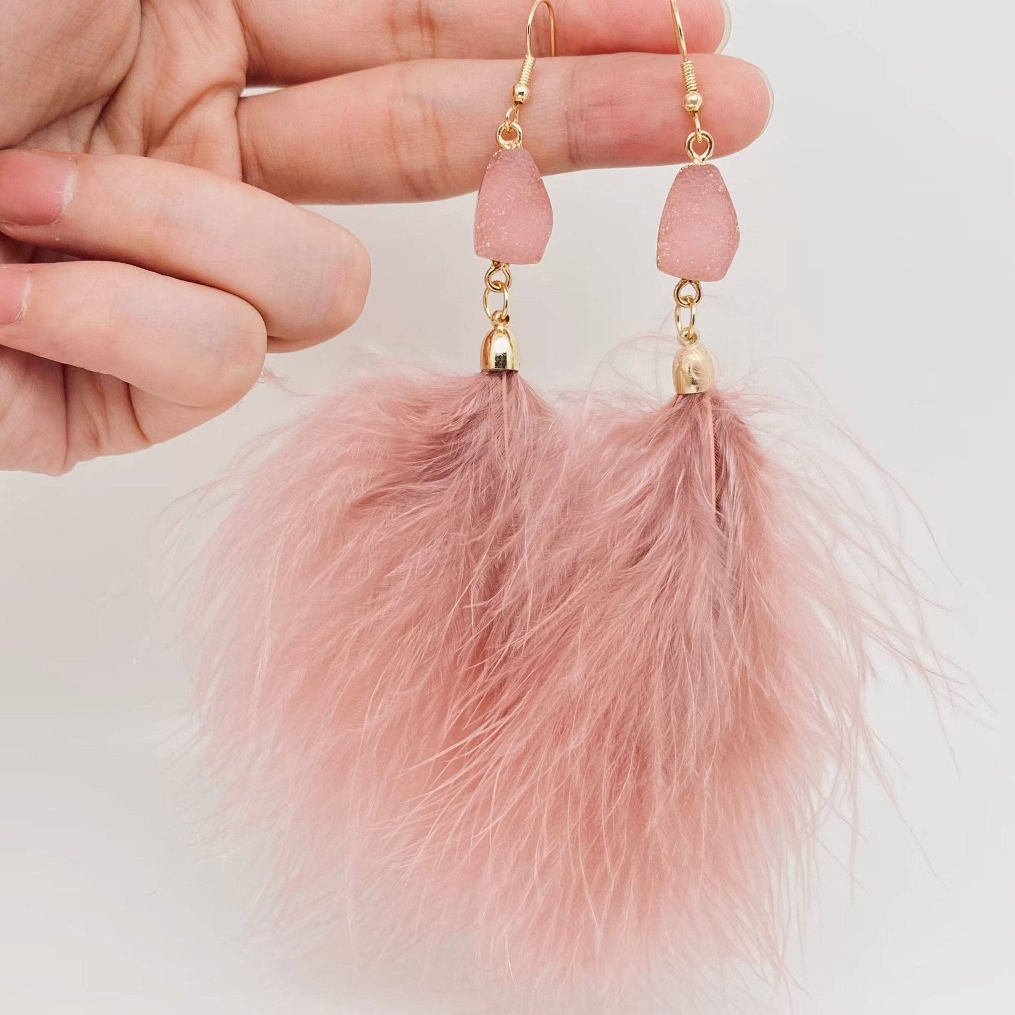 Feather Pendant Earrings - Spiral Circle