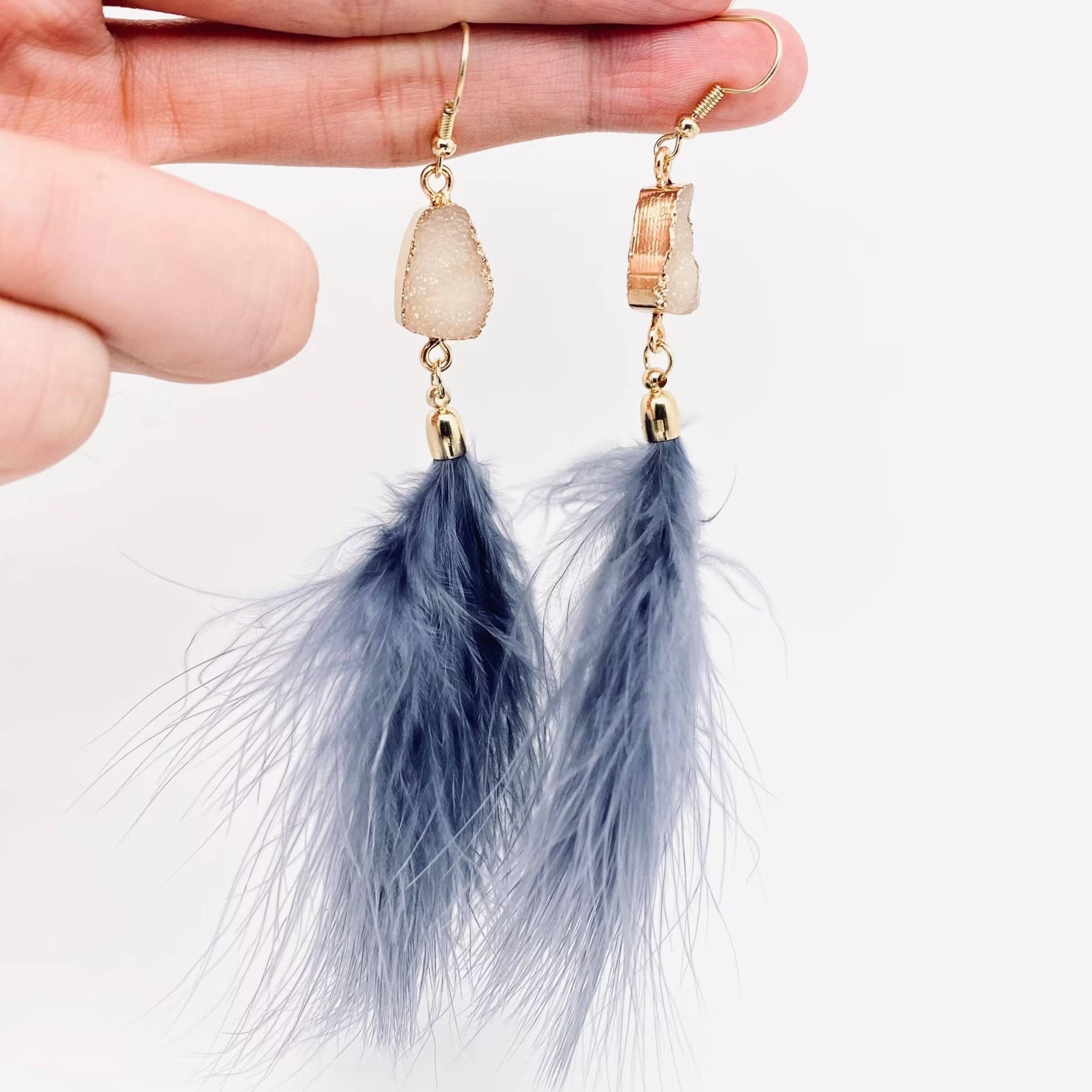 Feather Pendant Earrings - Spiral Circle