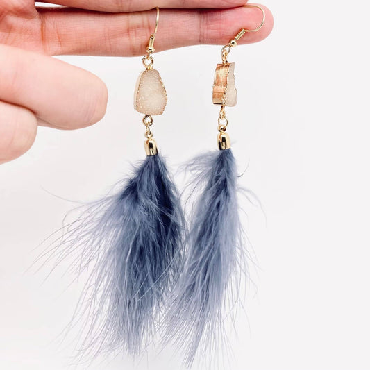 Feather Pendant Earrings - Spiral Circle