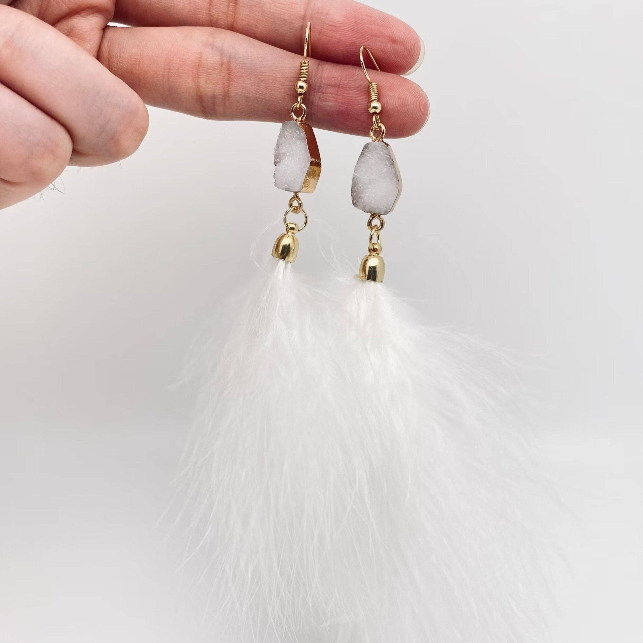 Feather Pendant Earrings - Spiral Circle