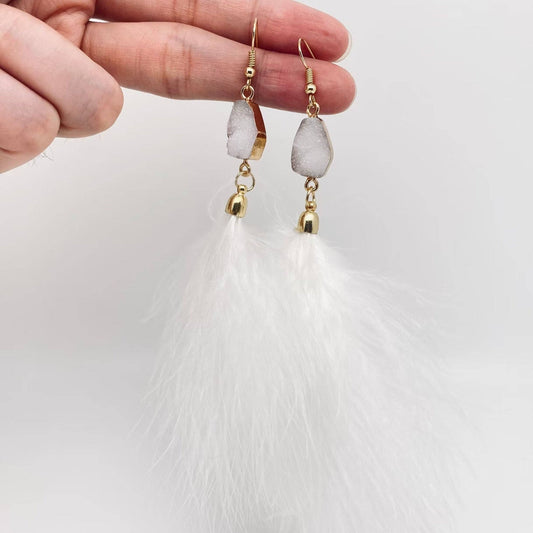 Feather Pendant Earrings - Spiral Circle