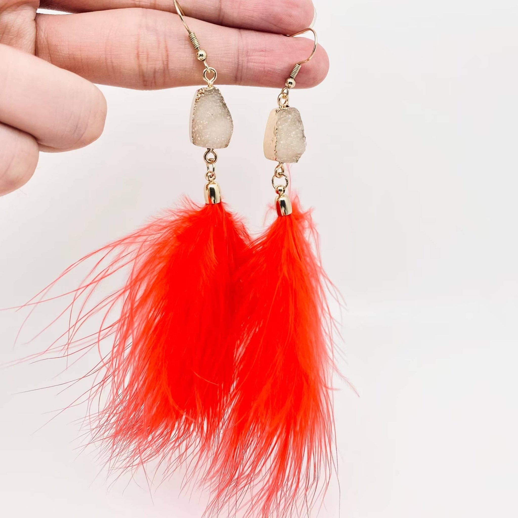 Feather Pendant Earrings - Spiral Circle