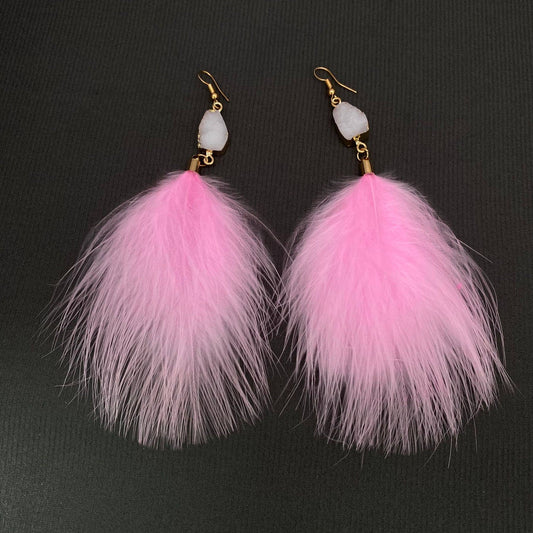 Feather Pendant Earrings - Spiral Circle