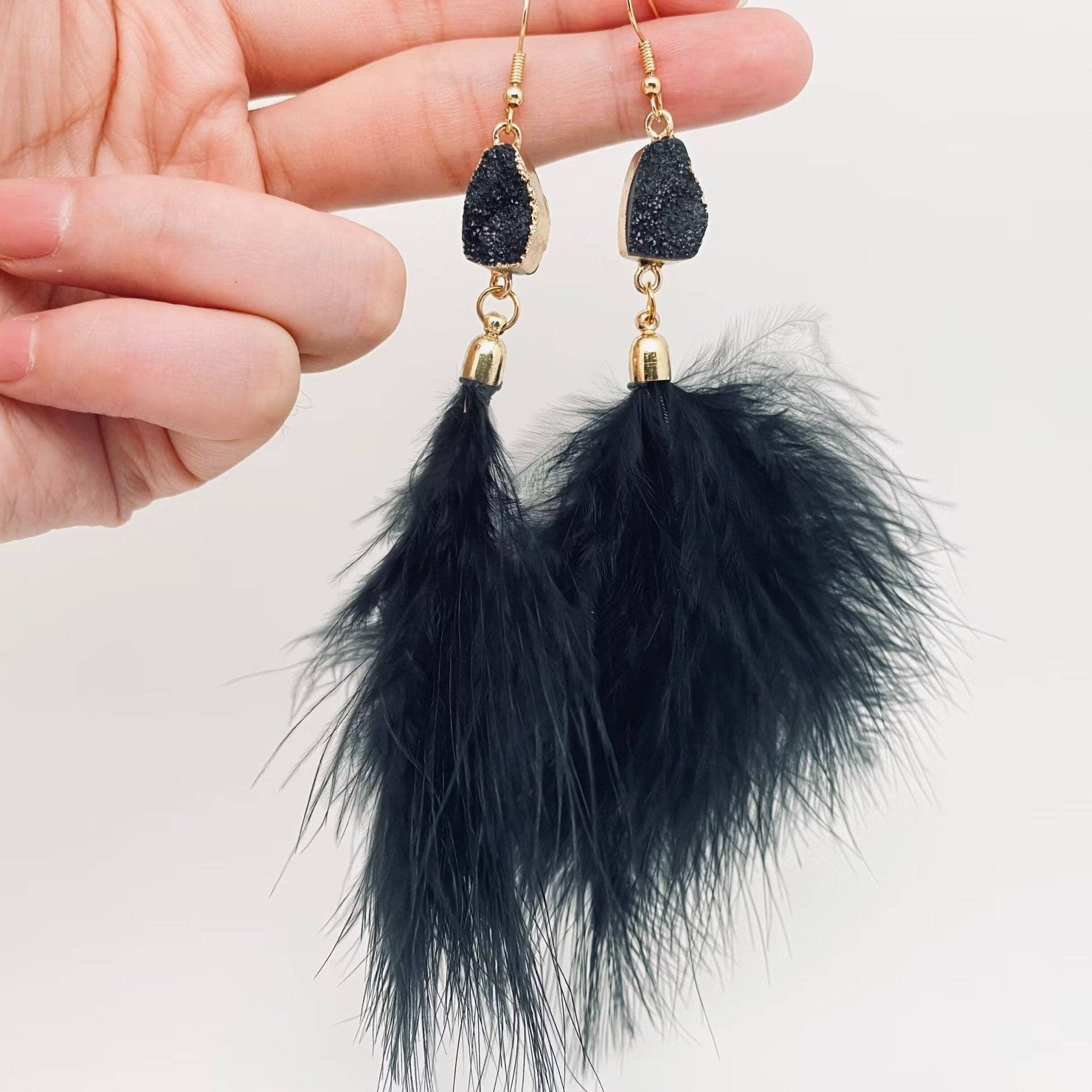 Feather Pendant Earrings - Spiral Circle