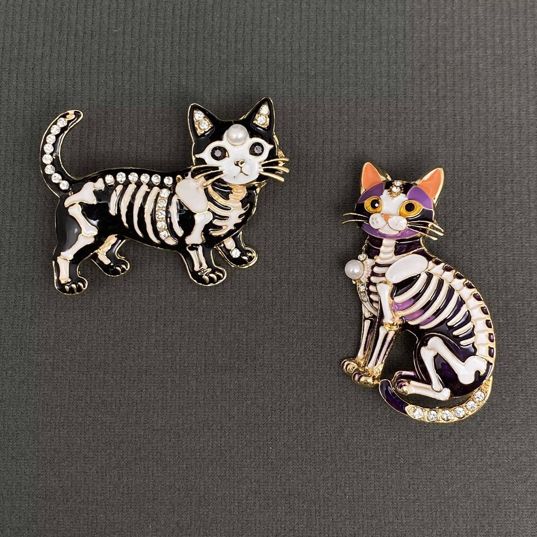 Halloween Enamel Skull Cat Brooch