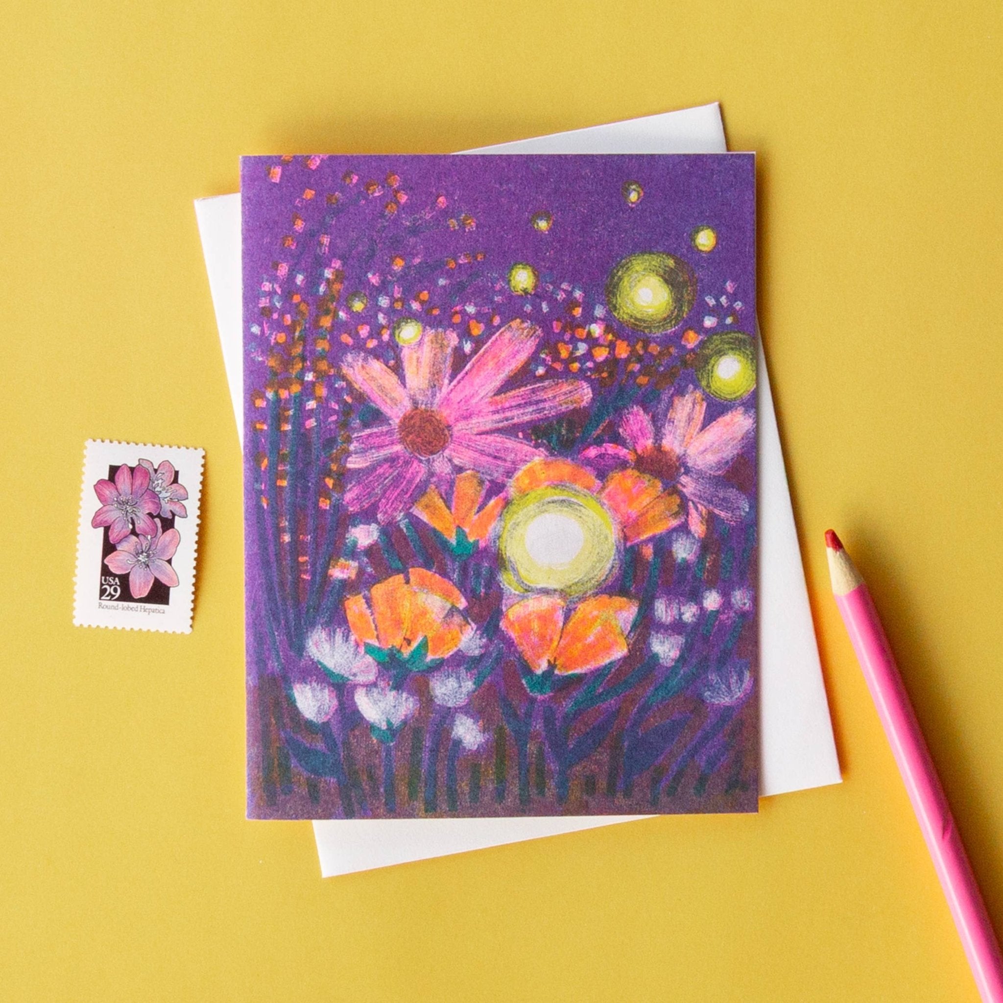 Fireflies Everyday Risograph Greeting Card - Spiral Circle