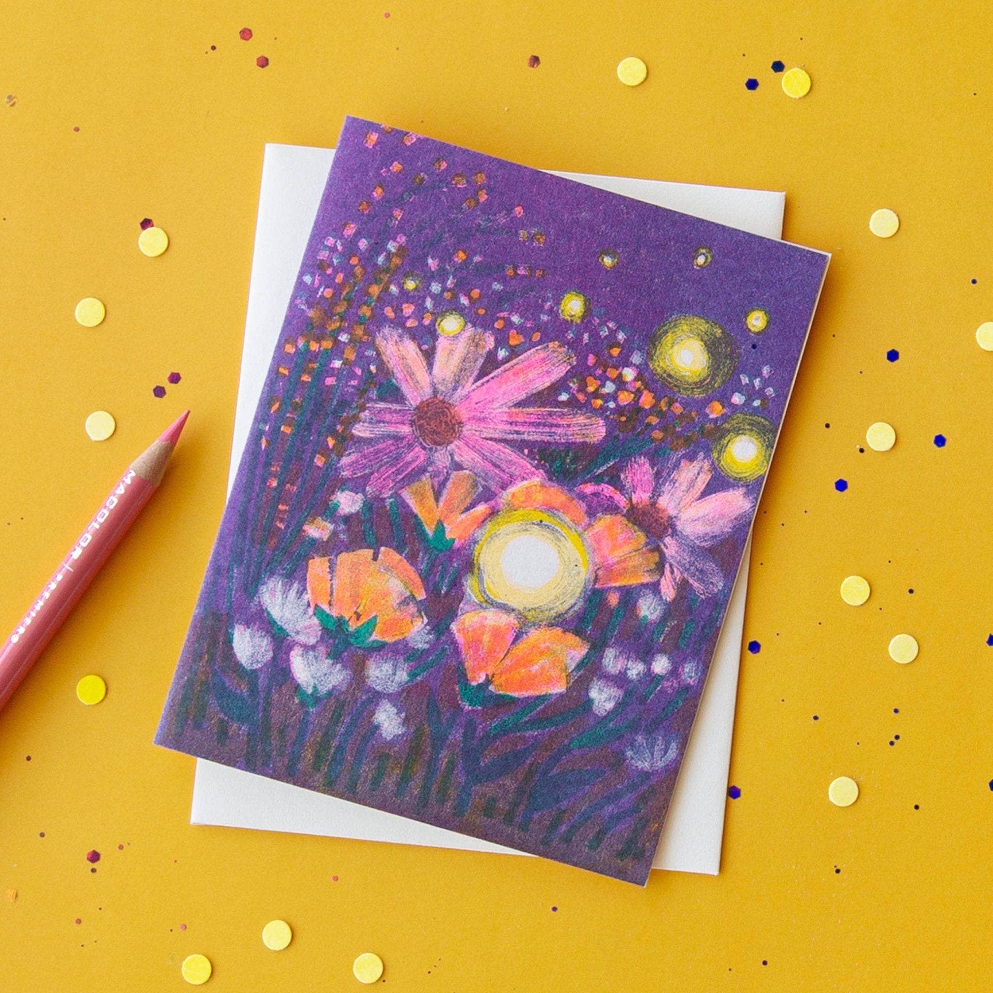 Fireflies Everyday Risograph Greeting Card - Spiral Circle