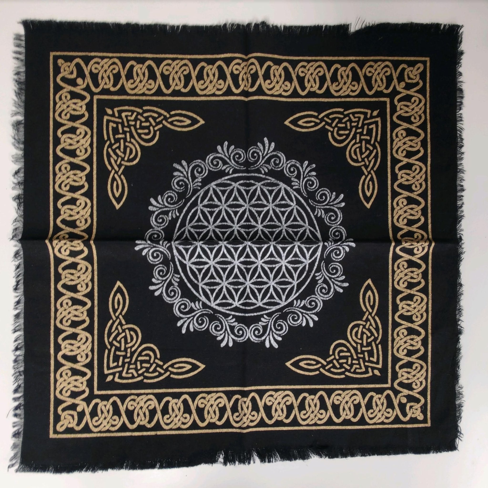 Flower of Life Altar Cloth | Black - Spiral Circle
