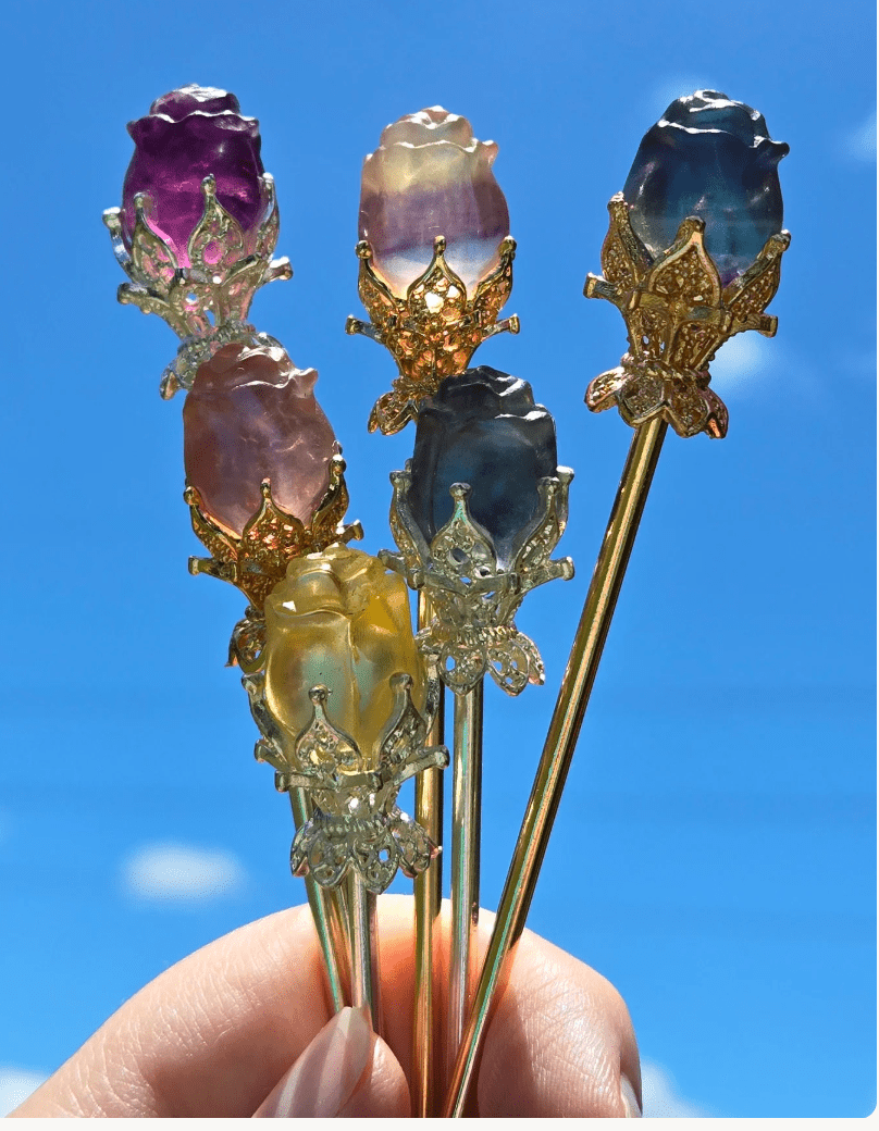 Fluorite Rose Hairpin | Assorted - Spiral Circle