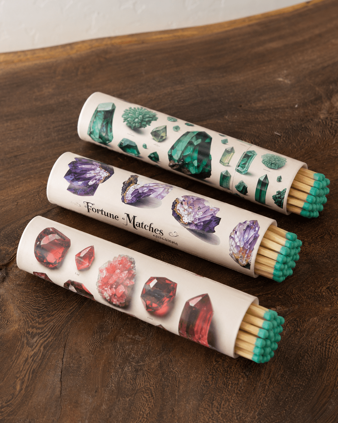 Fortune Matches Crystal Tube Set | Assorted Gemstone Design - Spiral Circle