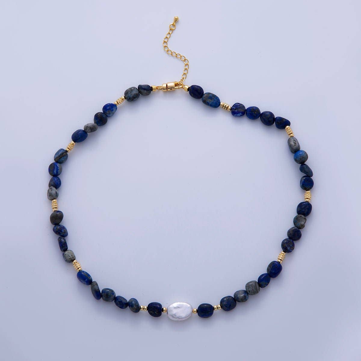 Freshwater Pearl & Lapis Lazuli Necklace | 18K Gold Plated - Spiral Circle