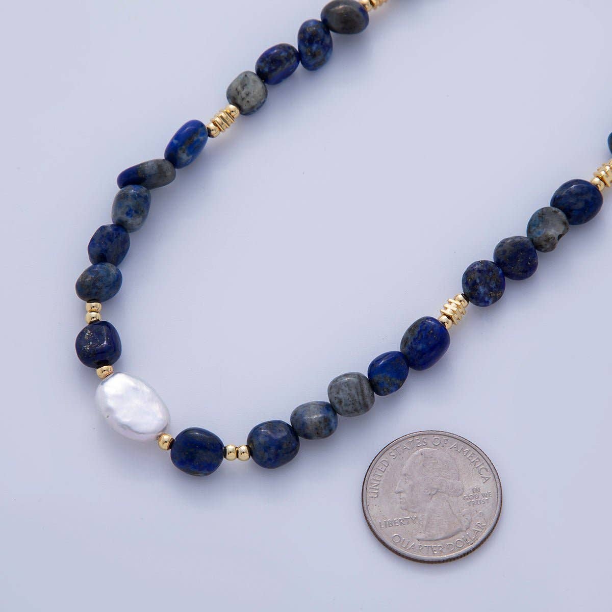 Freshwater Pearl & Lapis Lazuli Necklace | 18K Gold Plated - Spiral Circle