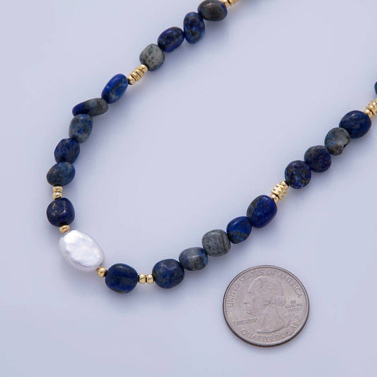 Freshwater Pearl & Lapis Lazuli Necklace | 18K Gold Plated - Spiral Circle
