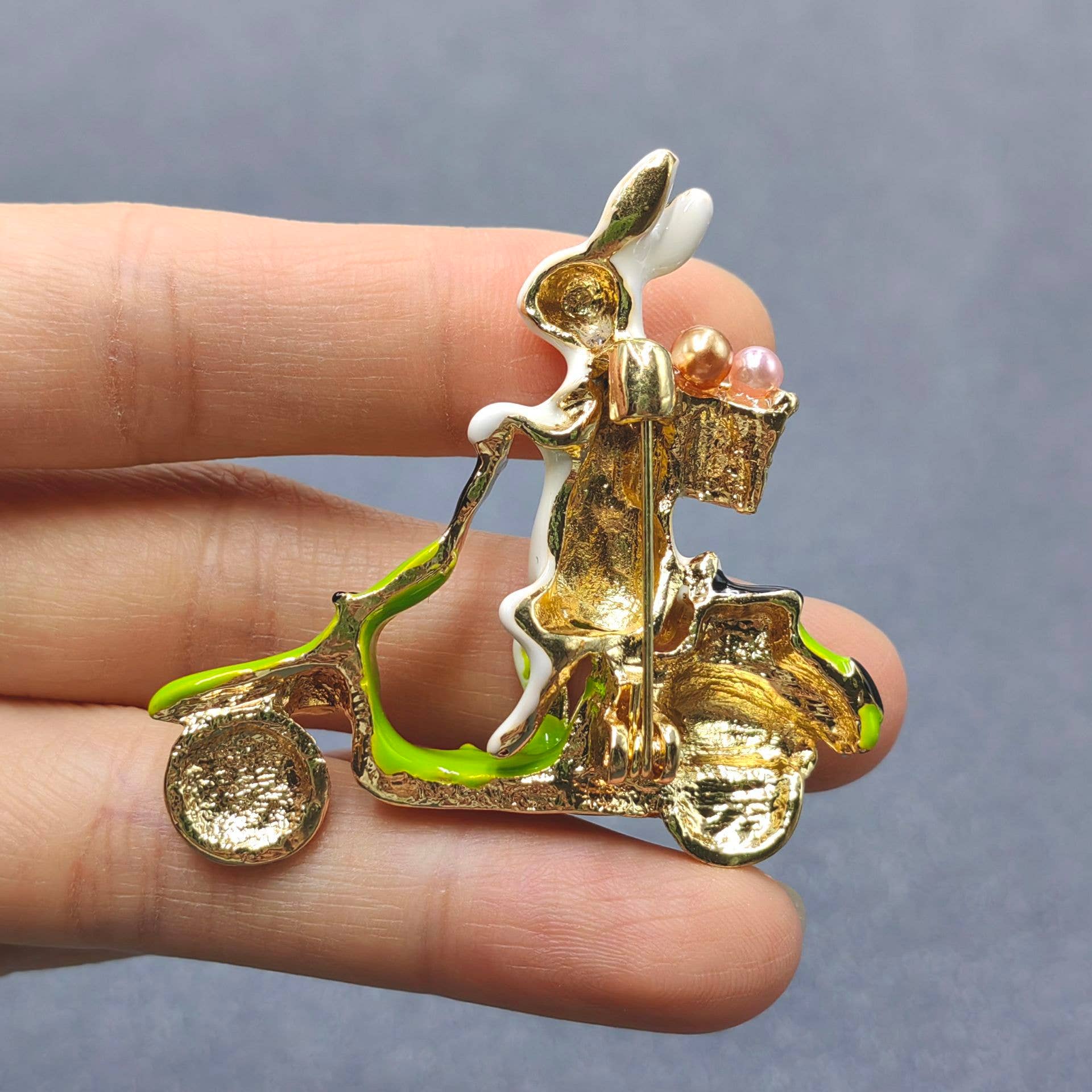 Funny Enamel Rabbit Riding Motorcycle Brooch - Spiral Circle
