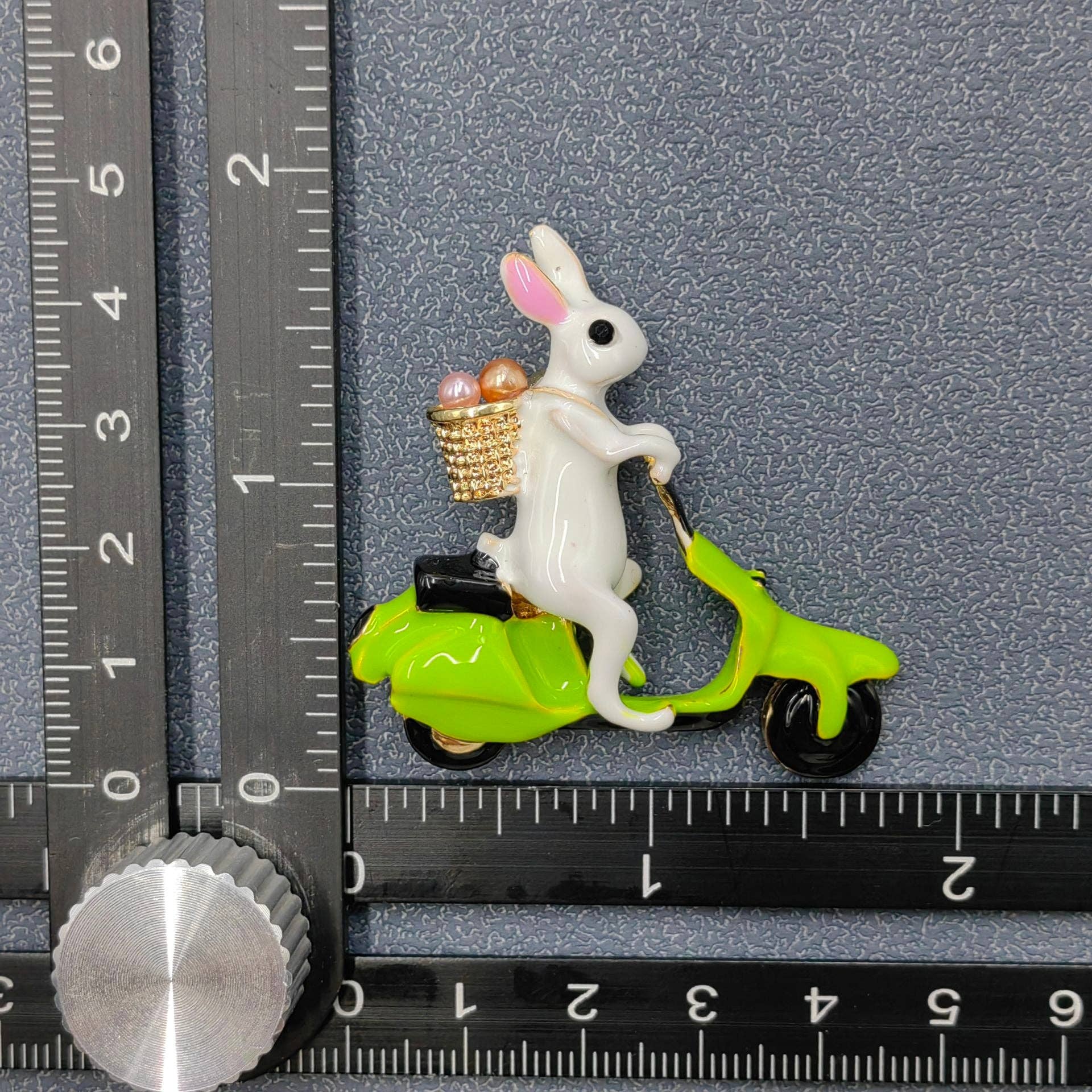 Funny Enamel Rabbit Riding Motorcycle Brooch - Spiral Circle