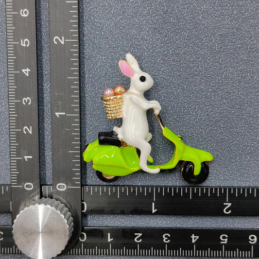 Funny Enamel Rabbit Riding Motorcycle Brooch - Spiral Circle