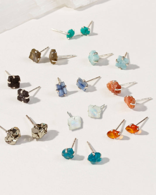 Garnet Beauty Post Earrings | Sterling Silver - Spiral Circle