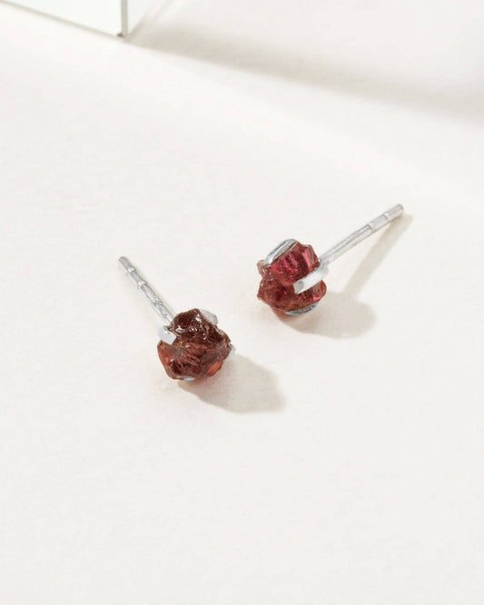 Garnet Beauty Post Earrings | Sterling Silver - Spiral Circle