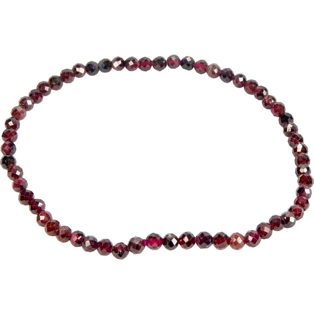 Garnet Elastic Bracelet | 4mm Faceted Beads - Spiral Circle