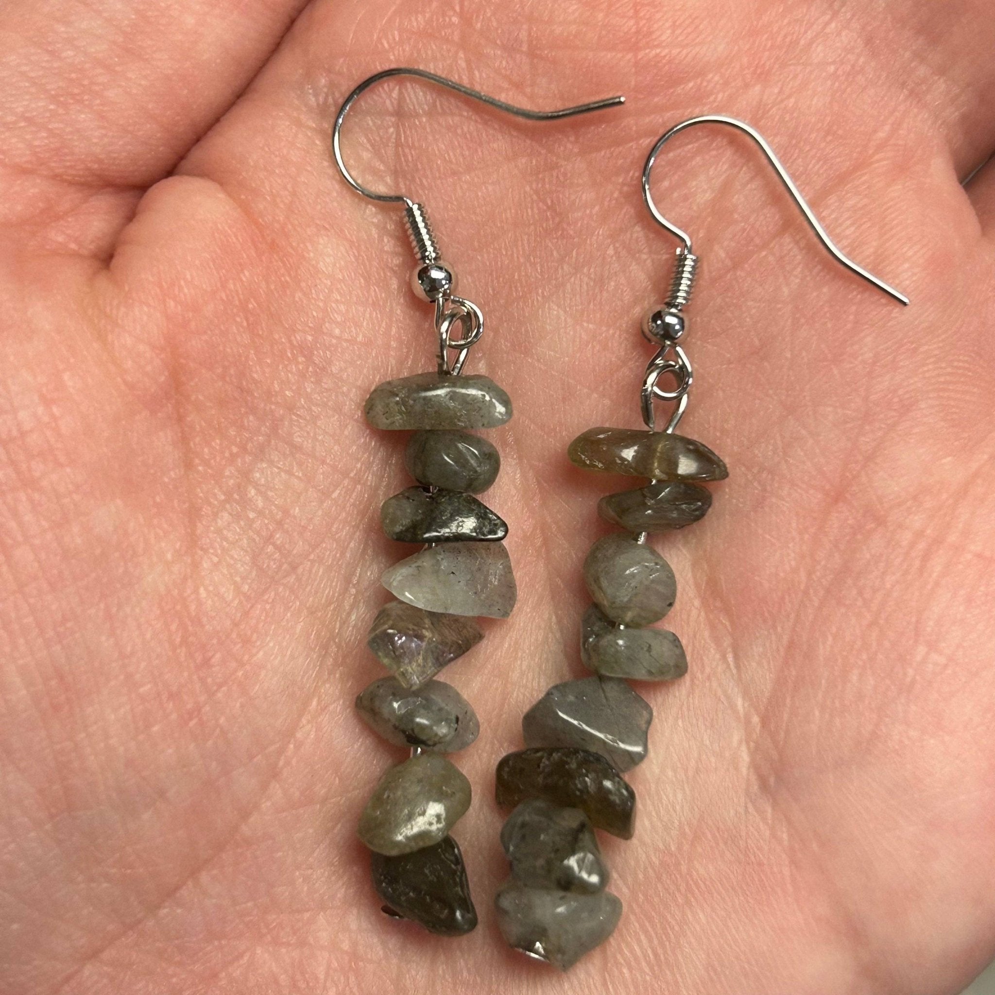 Gemstone Chip Earrings - Spiral Circle