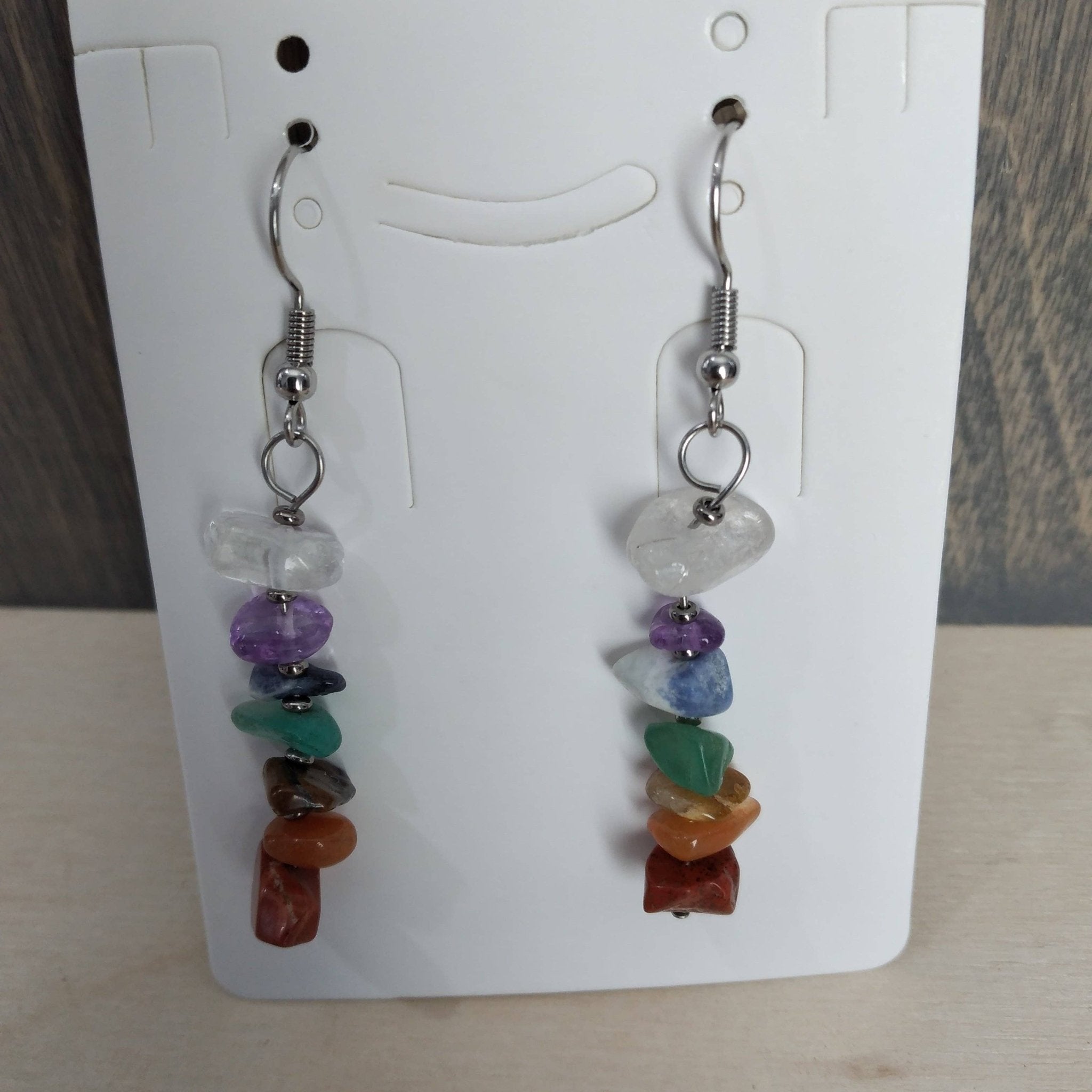 Gemstone Chip Earrings - Spiral Circle