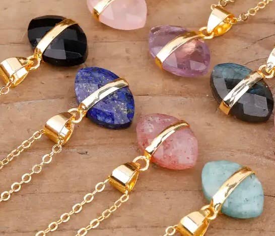 Gemstone Crystal Eye - Steel Necklace - Spiral Circle