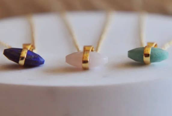 Gemstone Crystal Eye - Steel Necklace - Spiral Circle