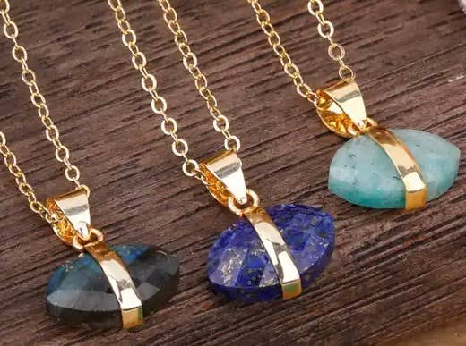 Gemstone Crystal Eye - Steel Necklace - Spiral Circle