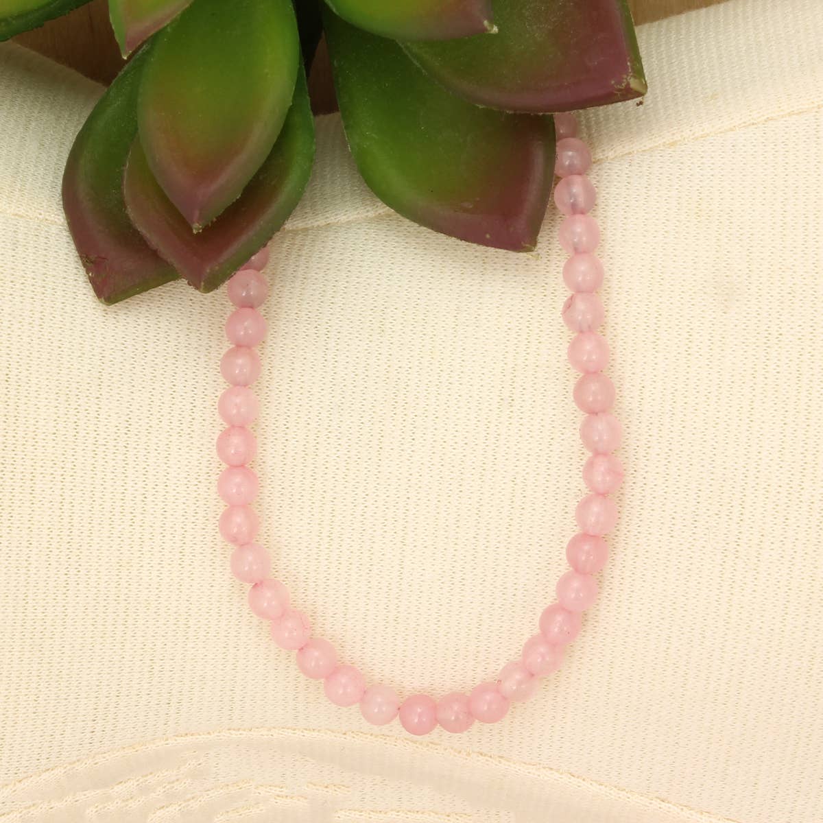 Gemstone Essentials Rose Quartz Bead Necklace - Spiral Circle