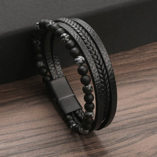 Gemstone Men's Leather Bracelets - Spiral Circle
