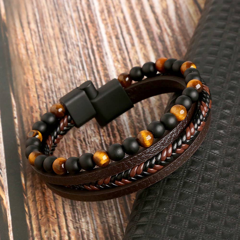Gemstone Men's Leather Bracelets - Spiral Circle
