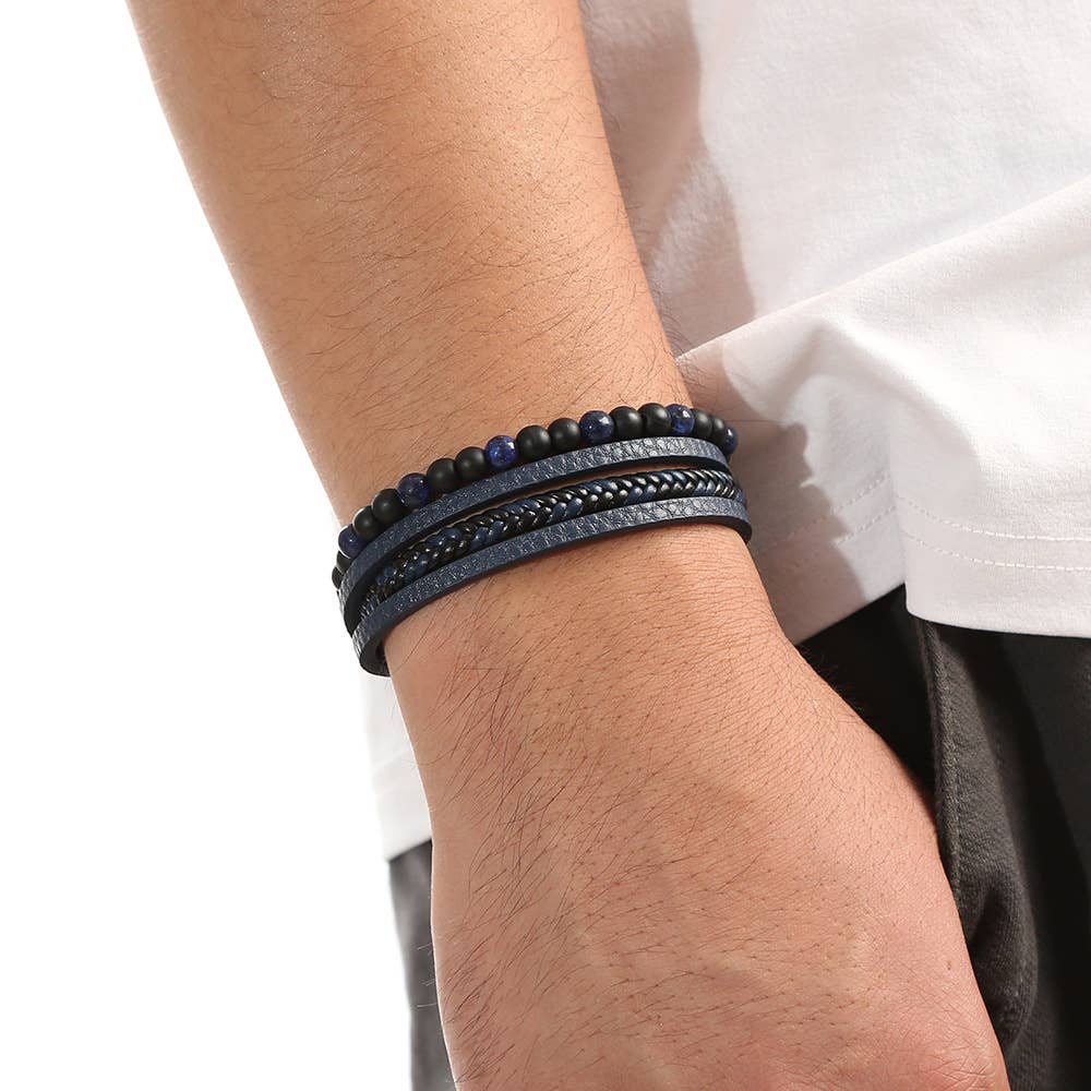 Gemstone Men's Leather Bracelets - Spiral Circle