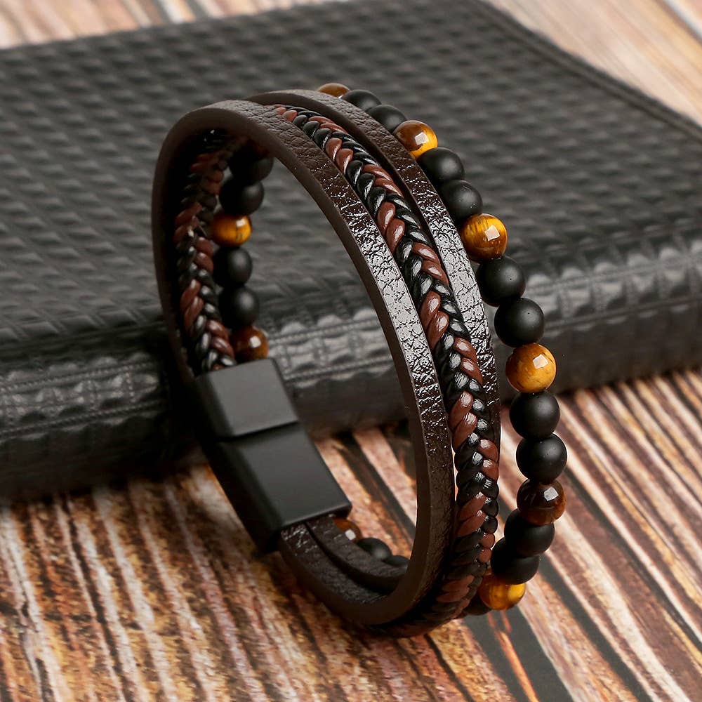 Gemstone Men's Leather Bracelets - Spiral Circle