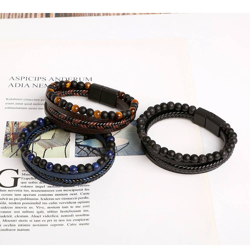 Gemstone Men's Leather Bracelets - Spiral Circle