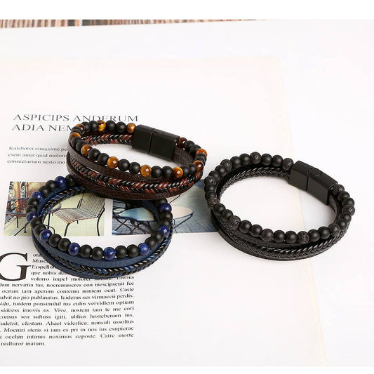 Gemstone Men's Leather Bracelets - Spiral Circle