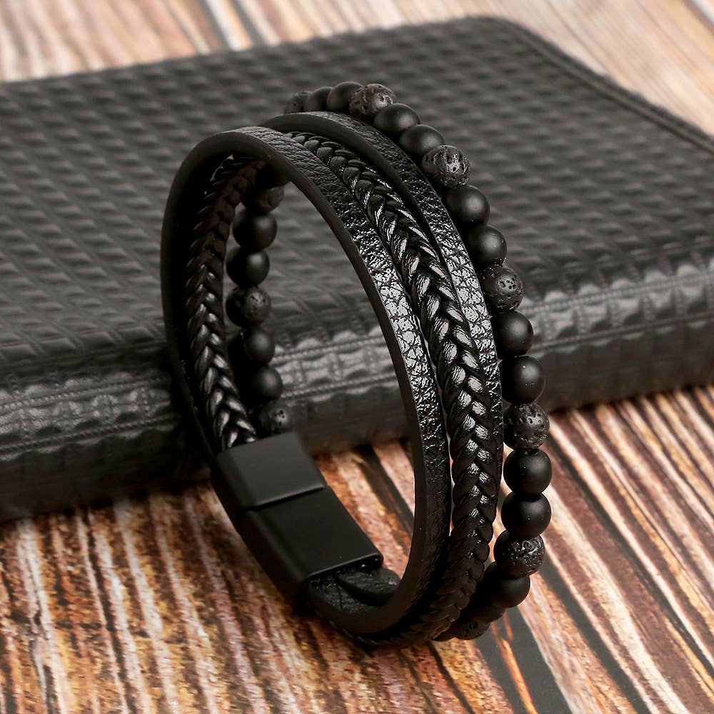 Gemstone Men's Leather Bracelets - Spiral Circle