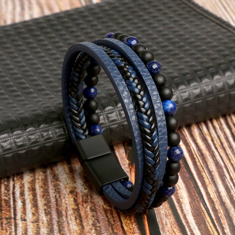 Gemstone Men's Leather Bracelets - Spiral Circle