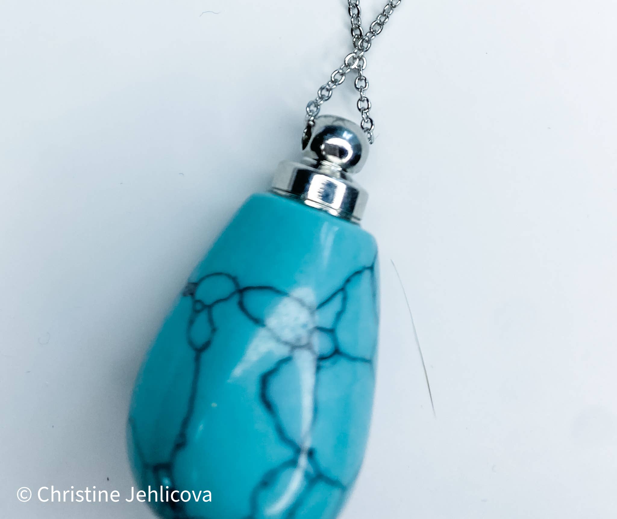 Gemstone Perfume Bottle Necklace - Oval - Spiral Circle